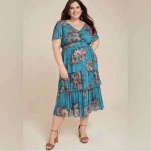 Maurices Teal Floral Midi Dress Size 0X